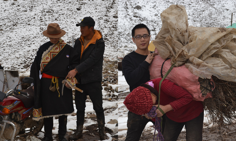 體驗藏族服裝與營地藏族阿媽合影